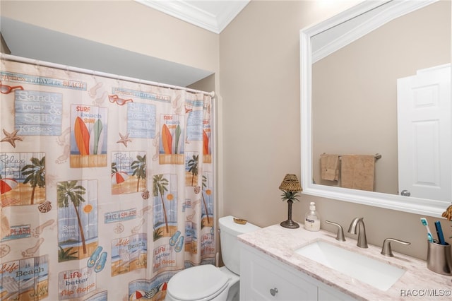 795 W Toucan Loop, Hernando, FL 34442 - bathroom with crown molding, vanity, toilet, and curtained shower