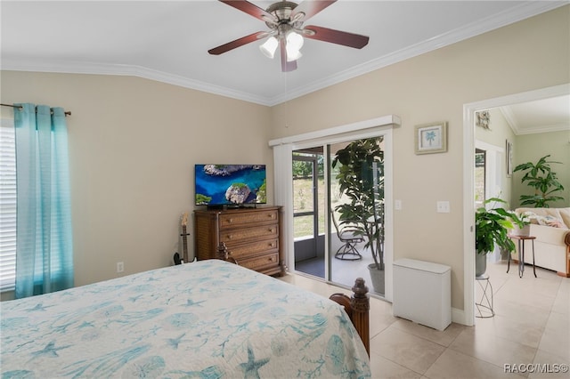795 W Toucan Loop, Hernando, FL 34442 - bedroom featuring access to outside, ornamental molding, light tile patterned flooring, baseboards, and ceiling fan