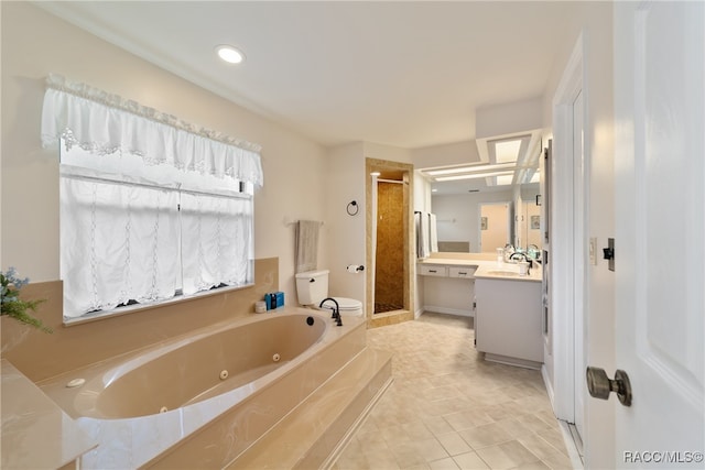 bathroom featuring tile patterned floors, vanity, and independent shower and bath