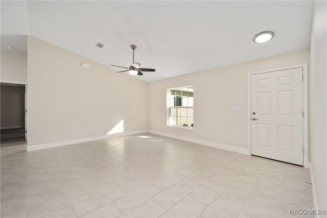 unfurnished living room featuring lofted ceiling and ceiling fan