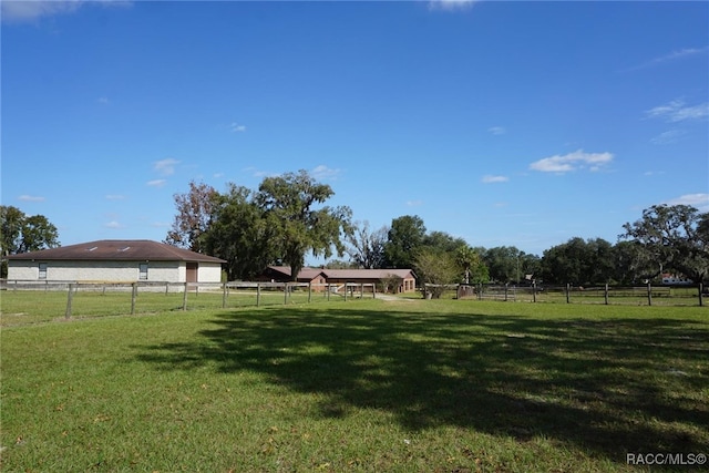 view of yard with a rural view