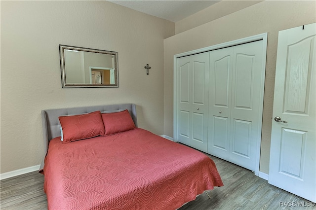 bedroom featuring a closet and hardwood / wood-style flooring