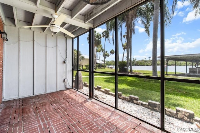 10684 W Halls River Rd Unit 2, Homosassa, FL 34448 - unfurnished sunroom with a water view and ceiling fan