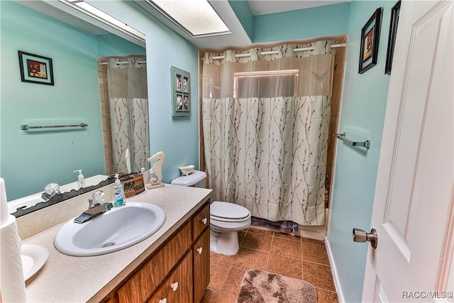 full bathroom with vanity, toilet, and shower / bathtub combination with curtain