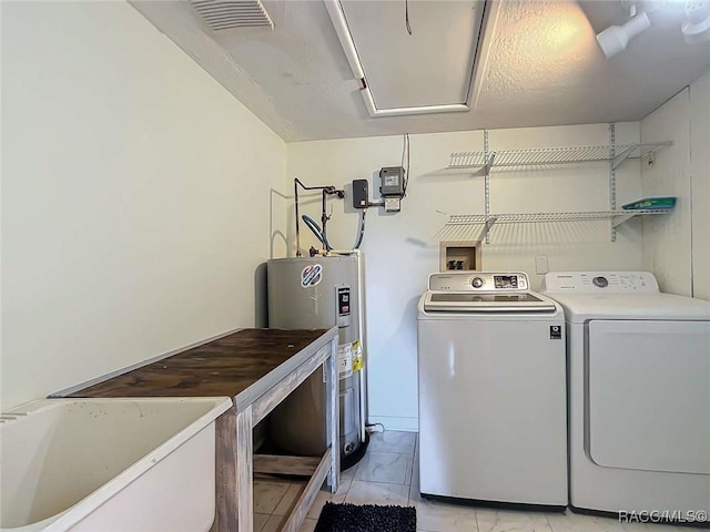 washroom featuring washer and clothes dryer and water heater