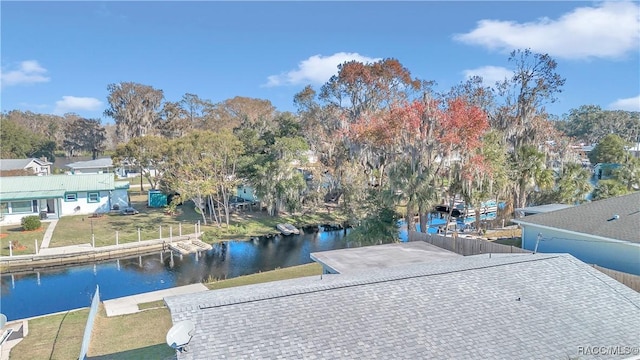 view of dock with a water view