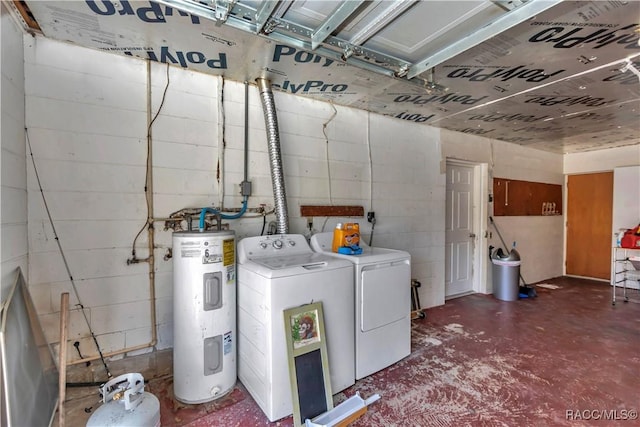 washroom with independent washer and dryer and electric water heater