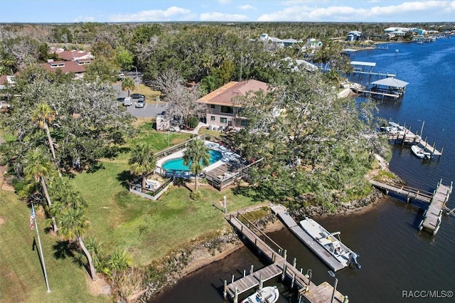 aerial view with a water view