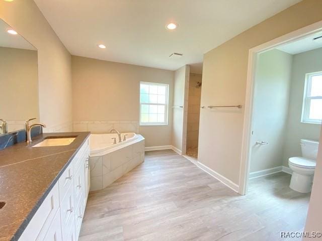 653 E Connecticut Ln, Hernando, FL 34442 - bathroom with wood finished floors, a bath, double vanity, a shower, and recessed lighting