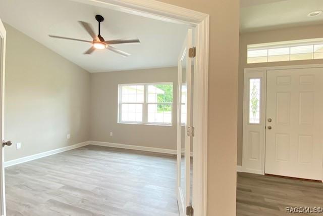 653 E Connecticut Ln, Hernando, FL 34442 - foyer featuring wood finished floors, a ceiling fan, and lofted ceiling