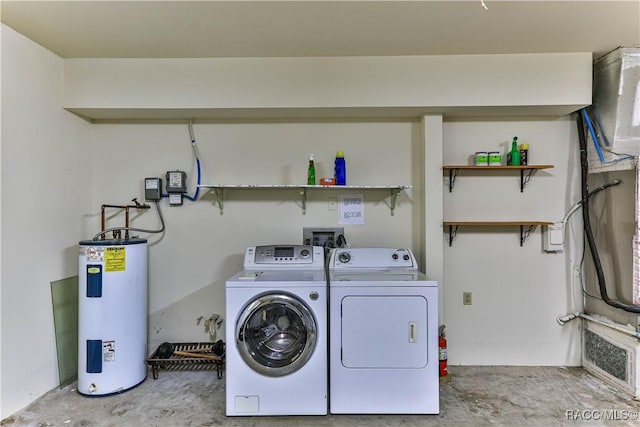 laundry room featuring separate washer and dryer and electric water heater