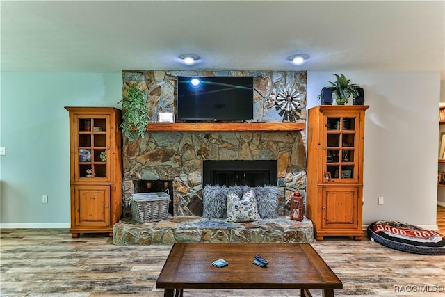 living room featuring a fireplace and hardwood / wood-style flooring