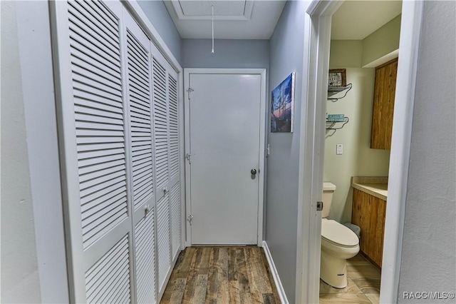 hallway featuring dark hardwood / wood-style flooring