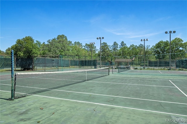 view of tennis court with fence