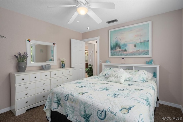 4015 E Parsons Point Rd, Hernando, FL 34442 - bedroom featuring dark colored carpet and a ceiling fan
