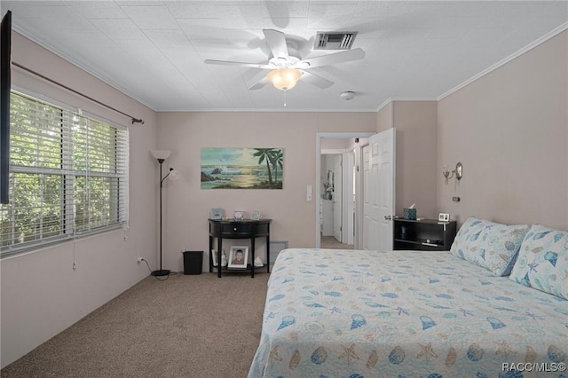 4015 E Parsons Point Rd, Hernando, FL 34442 - bedroom featuring carpet, crown molding, and a ceiling fan