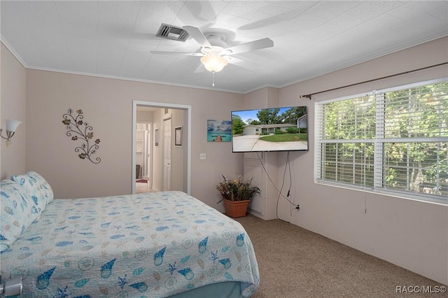 4015 E Parsons Point Rd, Hernando, FL 34442 - carpeted bedroom with ornamental molding and a ceiling fan