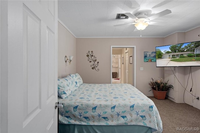 4015 E Parsons Point Rd, Hernando, FL 34442 - bedroom featuring carpet floors, crown molding, and ceiling fan