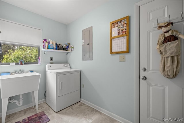 1179 N Point Lonesome Rd, Inverness, FL 34453 - laundry area featuring washer / clothes dryer, electric panel, and baseboards