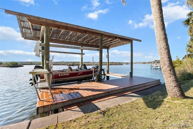 dock area featuring a water view