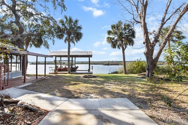 view of dock with a water view