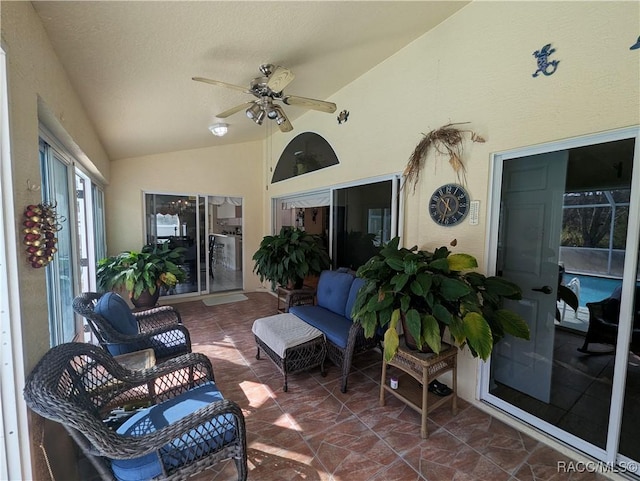 view of patio featuring an outdoor hangout area and ceiling fan