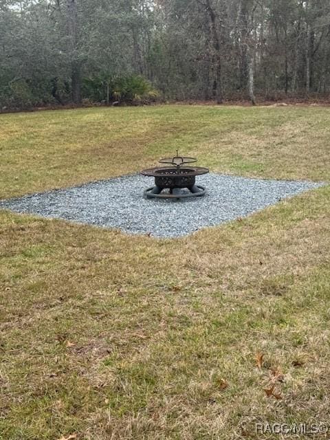 view of yard featuring an outdoor fire pit