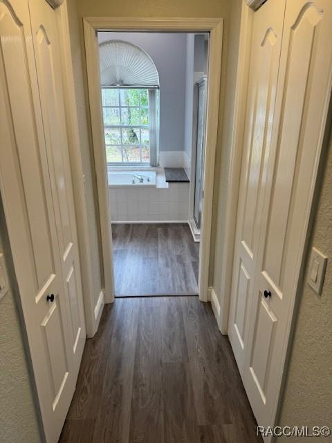 corridor with dark wood-type flooring