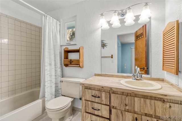 full bathroom with toilet, shower / bath combo, and vanity