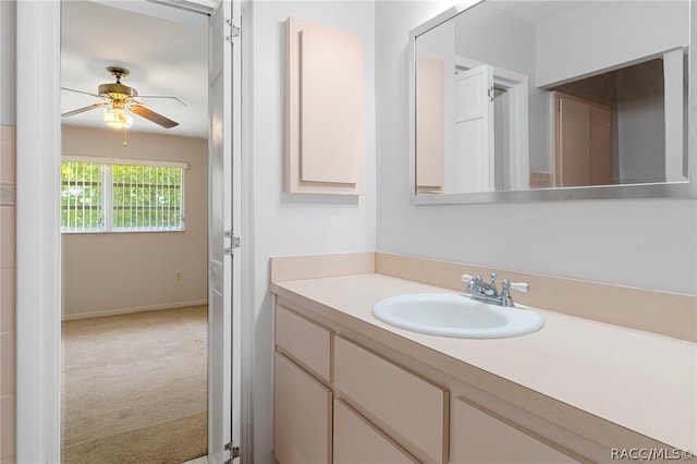 bathroom with vanity and ceiling fan