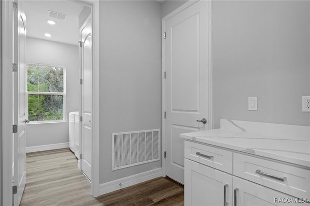 43 Bells Of Ireland Ct, Homosassa, FL 34446 - bathroom featuring baseboards, wood finished floors, vanity, and recessed lighting