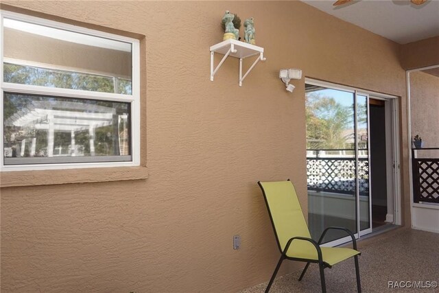 balcony with ceiling fan