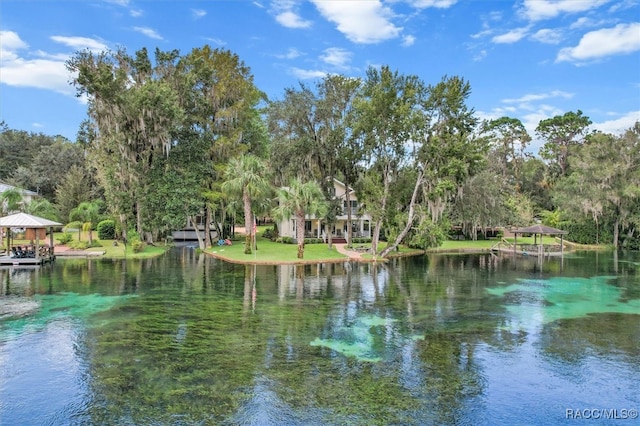 property view of water with a gazebo