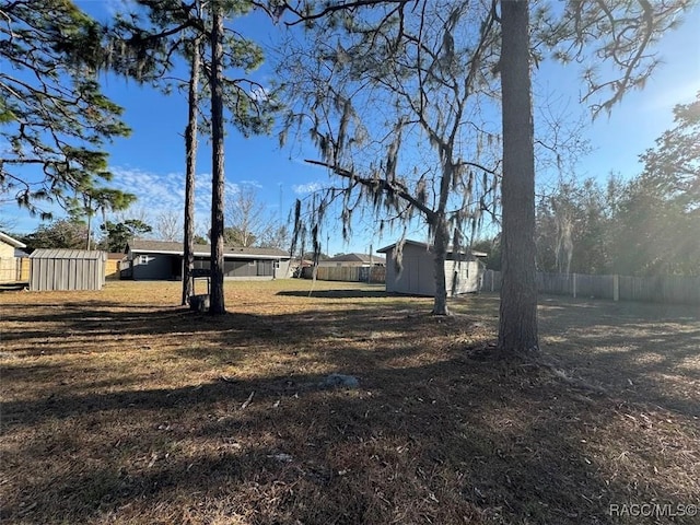 view of yard with a shed