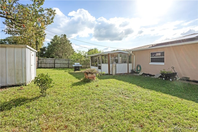 view of yard with a shed