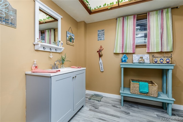 bathroom featuring hardwood / wood-style floors and vanity