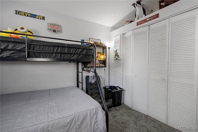 483 N Turkey Pine Loop, Lecanto, FL 34461 - carpeted bedroom featuring a textured ceiling, lofted ceiling, and a closet