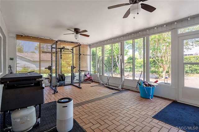 483 N Turkey Pine Loop, Lecanto, FL 34461 - workout area featuring brick floor and ceiling fan