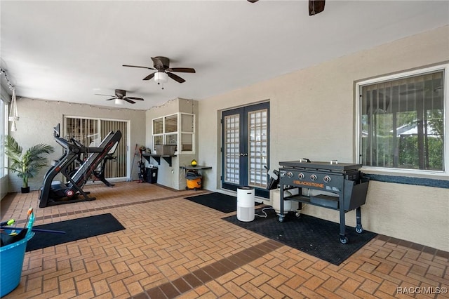 483 N Turkey Pine Loop, Lecanto, FL 34461 - exterior space with ceiling fan, french doors, and brick floor