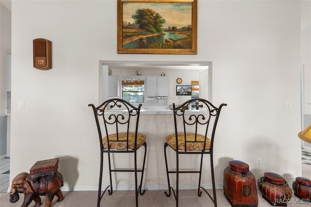 dining area with light carpet