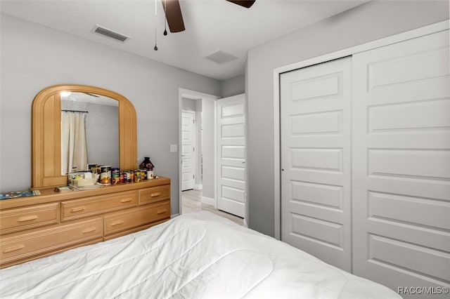 bedroom with a closet and ceiling fan