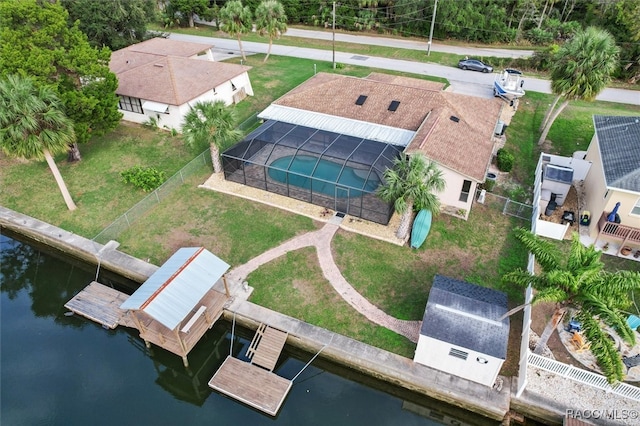 aerial view with a water view