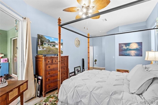 bedroom featuring visible vents and ceiling fan