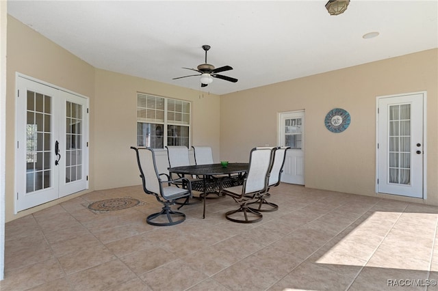 view of patio / terrace featuring french doors and ceiling fan