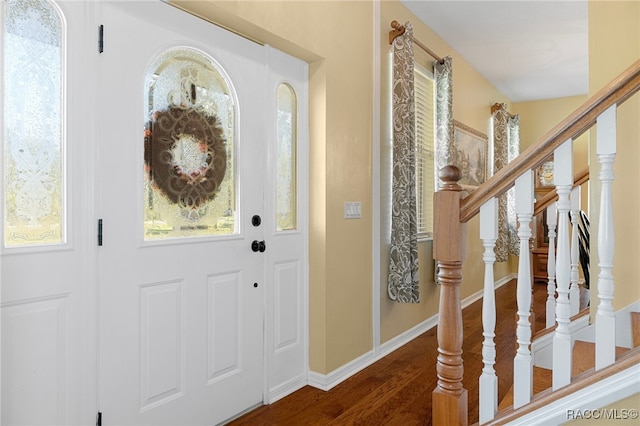 foyer with dark hardwood / wood-style flooring