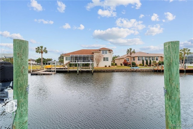 view of dock featuring a water view