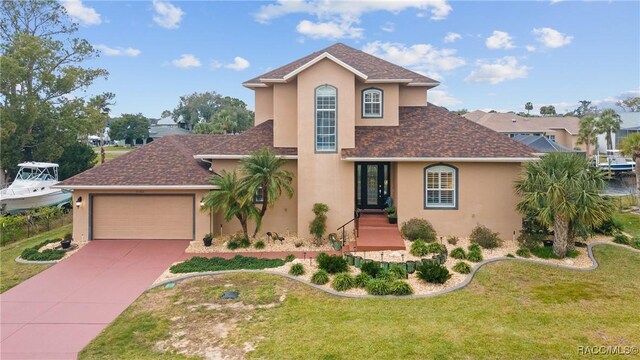 view of front of home with a front lawn