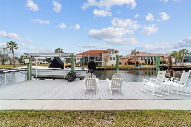 view of dock with a water view