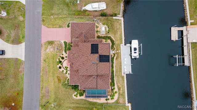 aerial view with a water view