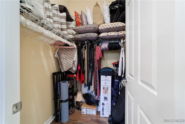 walk in closet featuring dark hardwood / wood-style flooring